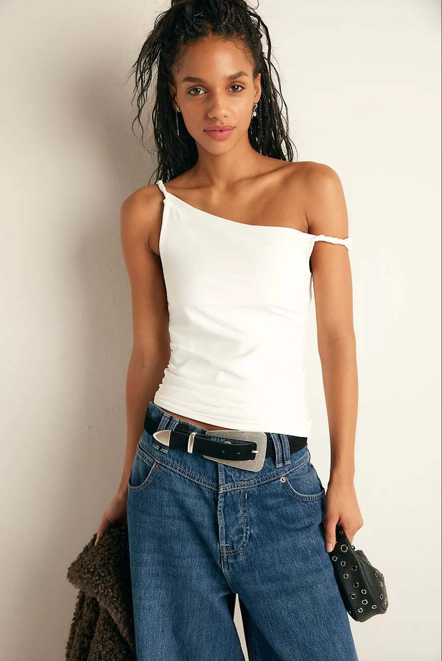 NWT FREE PEOPLE Round Two Asymmetrical Tank-Lucent White Size XXS